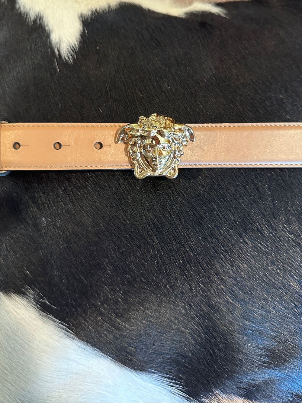 Versace Beige Leather Belt with Gold Medusa Buckle